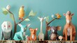 Adorable paper craft animals posed in charming scenes from everyday life