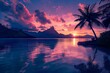 Tropical Sunset with Palm Trees and Ocean Landscape