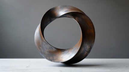 Fototapete - A sculpture of a metal spiral on top of white table, AI