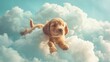A playful puppy chasing its tail on a soft fluffy cloud depicted in gentle pastel tones embodying joy and lightness