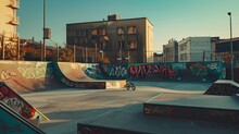 BMX Bikes And Ramps In A Vibrant Urban Backdrop   AI Generated Illustration