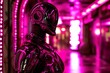 Cyberwoman in Pink Neon-lit Environment