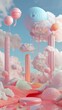 Dreamy and surreal floating elements in a digital landscape 3D style isolated flying objects memphis style 3D render   AI generated illustration