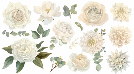 Wall Mural - a bunch of flowers that are on a white background