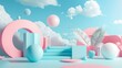Fantastical 3D objects in a futuristic environment 3D style isolated flying objects memphis style 3D render   AI generated illustration