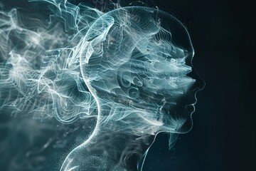 Poster - A person's face is shown in a blurry, distorted way, with a blue background