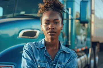 Wall Mural - Portrait of a young female truck driver