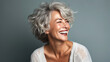 generated illustration of beautiful gorgeous elderly woman 50s age senior model short grey hair