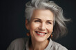 generated illustration of beautiful gorgeous elderly woman 50s age senior model short grey hair