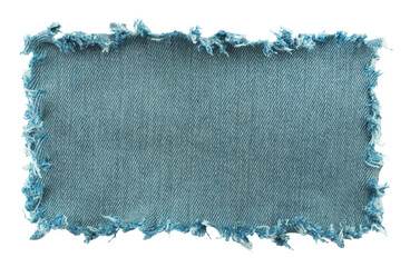 piece of torn denim on a white background. denim texture