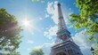 © pier - sunny Parisian day with the Eiffel Tower standing tall against the backdrop of a clear blue sky