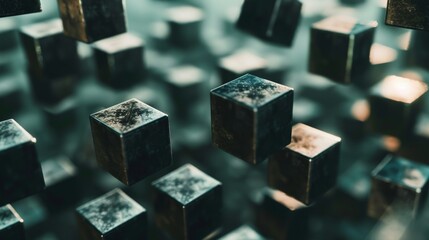 Poster - Floating cubes in a grid formation   AI generated illustration