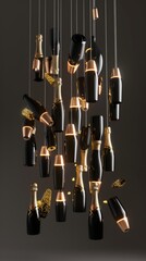 Wall Mural - Floating champagne bottles in a memphis style d style isolated flying objects memphis style d render   AI generated illustration