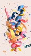 Funky party streamers in a memphis style design d style isolated flying objects memphis style d render   AI generated illustration