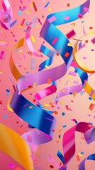 Leinwandbilder - Funky party streamers in a memphis style design d style isolated flying objects memphis style d render   AI generated illustration