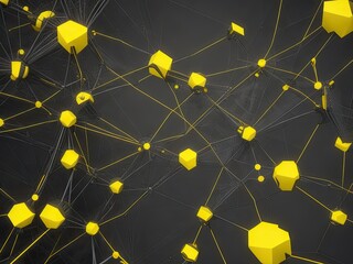 Abstract virtual network in strong yellow and dark grey - design element for technology background - representation of connectivity background.