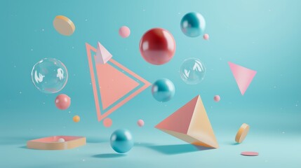 Poster - Geometric figures floating effortlessly   AI generated illustration