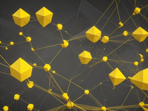 Abstract virtual network in strong yellow and dark grey - design element for technology background - representation of connectivity background.