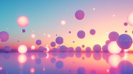 Poster - Glowing orbs floating in a neon-colored sky d style isolated flying objects memphis style d render   AI generated illustration
