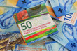 Banknotes folded in half and others, CHF, Swiss currency