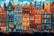 Amsterdam urban landscape. Pattern with houses. Illustration