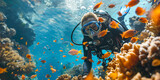 Fototapeta Fototapety do akwarium - Scuba Diver over Reef 