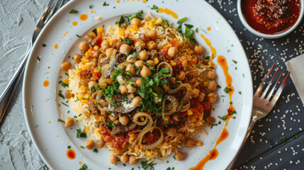 Traditional egyptian koshari dish on plate