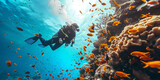 Fototapeta Do akwarium - Scuba Diver over Reef 