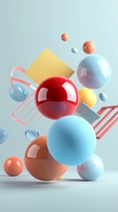 Poster - Isolated geometric forms floating in a cosmic expanse 3D style isolated flying objects memphis style 3D render AI generated illustration