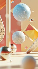 Poster - Isolated geometric forms floating in a cosmic expanse 3D style isolated flying objects memphis style 3D render AI generated illustration