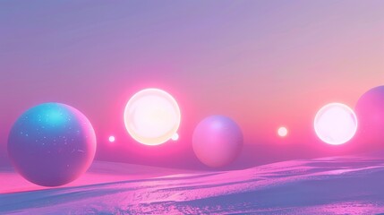Poster - Luminous orbs floating in a neon-colored sky 3D style isolated flying objects memphis style 3D render AI generated illustration