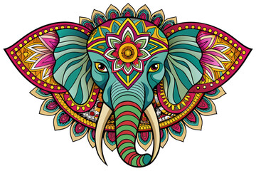 exotic elephant head exotic, mandala colorful traditional tattoo on paper, mandalas, coloring book