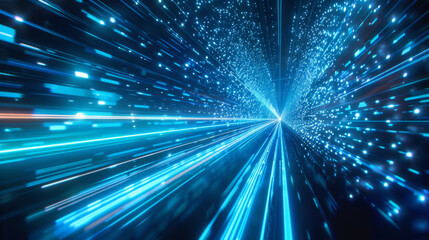 Poster - Abstract futuristic digital speed tunnel with blue light streaks. Dynamic motion. And high connectivity