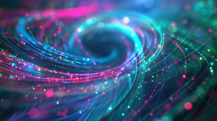 Wall Mural - Vibrant futuristic abstract technological swirl background with glowing particles and dynamic motion