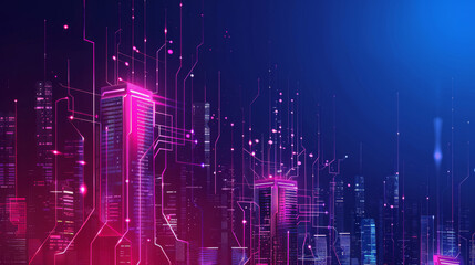 Aufkleber - Abstract technology background merging a digital circuit design with a stylized city skyline
