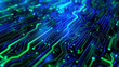 Highly detailed image of a glowing blue circuit board illustrating advanced technology