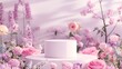 Podium background flower rose product pink 3d spring table beauty stand display nature white