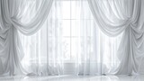 Fototapeta  - Backlit window with white curtains in empty room AI generated