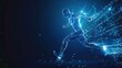 © SKIMP Art - Blue glowing wireframe of an athlete running on a dark blue background, a digital concept for sport training and exercise health care or fitness activity in the style of technology Generative AI
