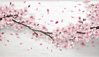  Create a rough pattern on a simple white wall using beautiful cherry blossom petals