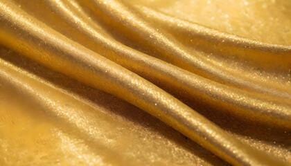 Yellow gold textile pattern as a background. Close up on sparkly gold material texture fabric.