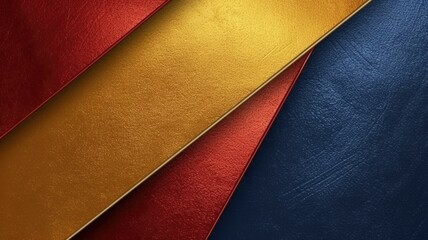 Wall Mural - The abstract background of metal texture with empty space in navy blue, golden yellow, and deep red colors. 3D illustration of exuberant. generative AI