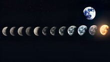 The Moon At Various Phases With Earth In View, Set Against A Cosmic Backdrop Highlights The Celestial Dance Of Our Planet And Satellite