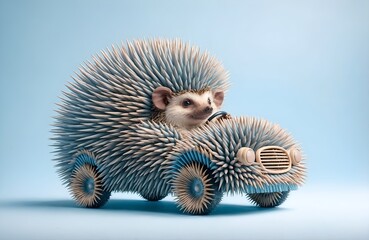 Wall Mural - A hedgehog character driving a spiky car