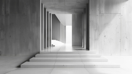 Fototapete - Modern minimalist concrete hallway with sunlight