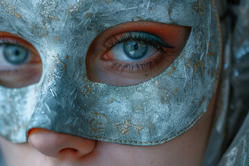 Poster - a mask worn by a performer on stage, concealing their true identity and allowing them to embody diff
