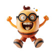 Cheerful cartoon figure with spectacles and a whisker leaping energetically in the air