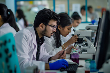 indian scientific microbiology lab workers analyzing research data (3)