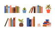 © Iuliia Savko - isolated stack and piles of various books. World book day. Vector set of educational books, plants, statue of a cat. Grainy illustrations on white background for book festival, store, book fair.