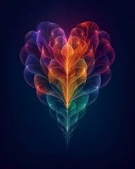 Wall Mural - Colorful Vibrant Fractal Pattern Creating the Shape of a Heart on a Dark Background